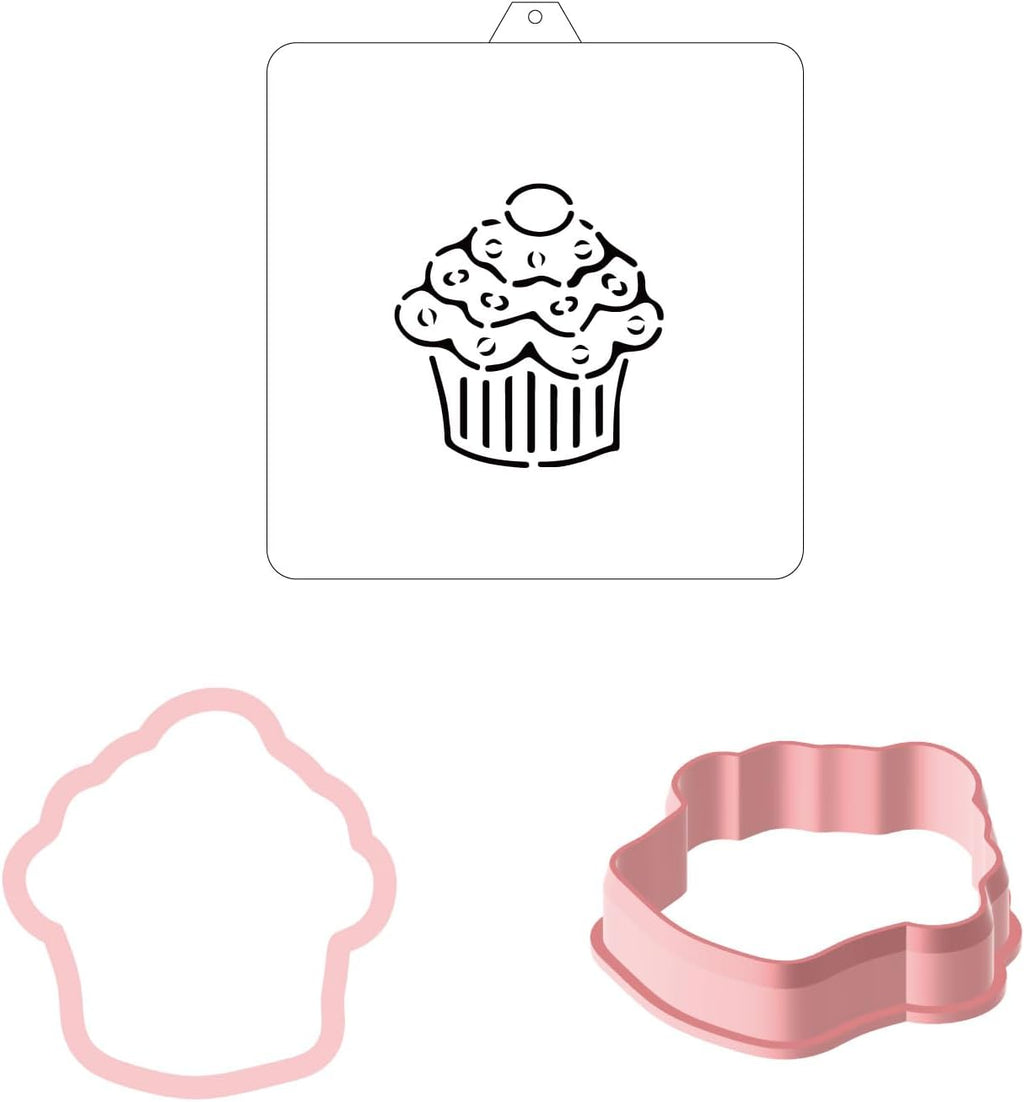 Cupcake Cookie cutter and stencil set Baking stencils and cutters bundle DIY bakery decorating kit Cookie cutter with stencils Icing stencil and cookie cutter combo (Cupcake)