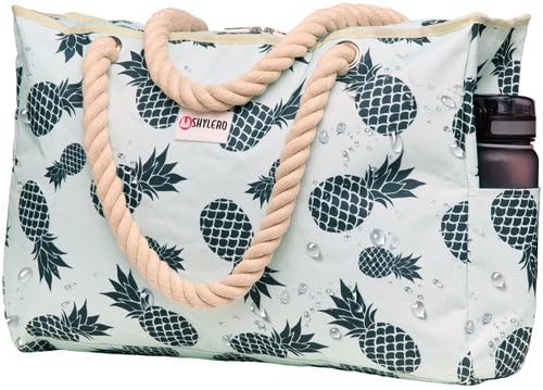 SHYLERO Beach Bag and Pool Bag. Has Airtight Pouch, Ton of Pockets. Beach Tote is Zippered, Water Resistant. Family Size