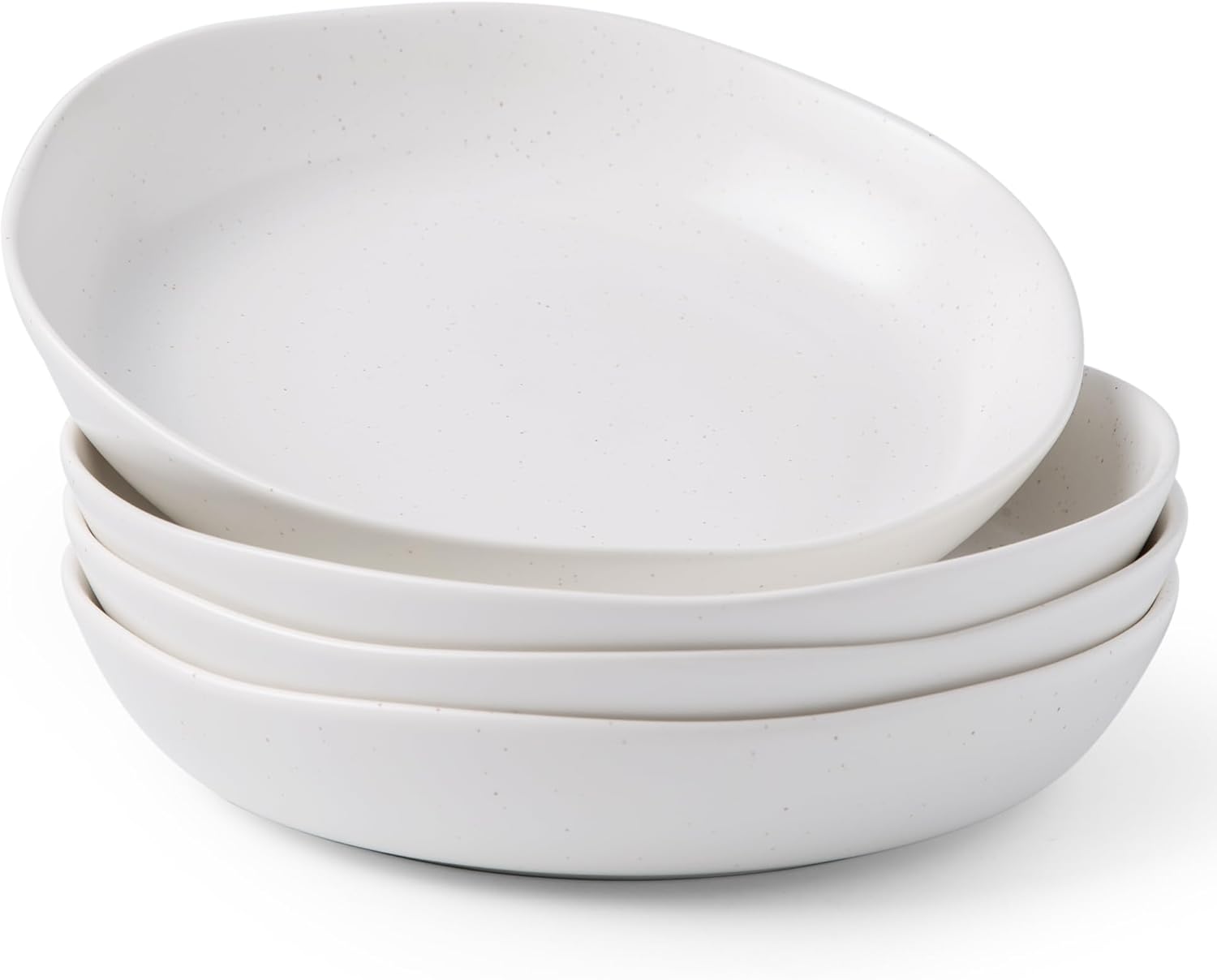 AmorArc 9.75'' Speckled Large Ceramic Pasta Bowls, 38oz Stoneware Bowls Set of 4, Oven, Microwave&Dishwasher Safe Bowls with Wavy Rim for Fruit Pasta Salad Meal, Matte Speckled White