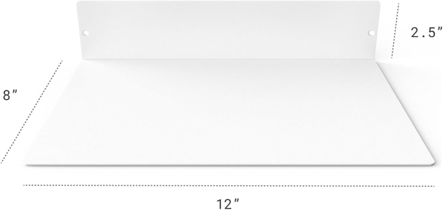 DIY CARTEL Made in USA Linear Floating Shelf - Forged USA Manufactured Steel - Industrial Heavy Duty Metal Wall Mounted Modern Rustic Farmhouse Designed Shelf (12-in X 8-in Powder Coated White)