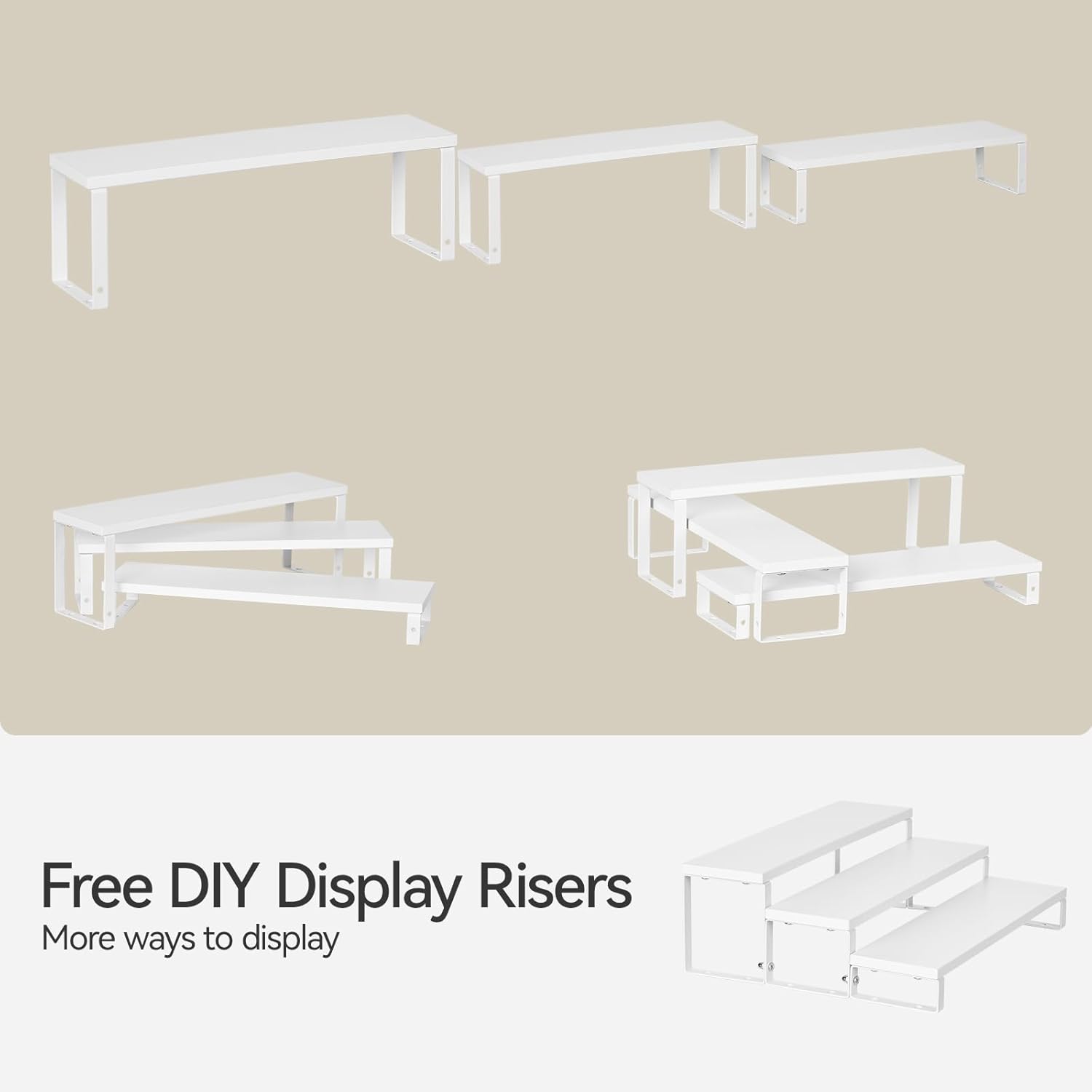 Spice Rack,Wooden Display Riser Stand, 3-Tier Perfume Stand and Cologne Organizer Stand, DIY Spice Rack Organizer, Display Shelf Metal Frame