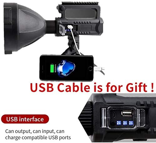Super Bright Rechargeable Spotlight, Handheld Tactical Flashlight 4 Modes High Power Portable Waterproof LED Searchlight USB Output P90 Camping Torch for Outdoor (P90-Large Size)