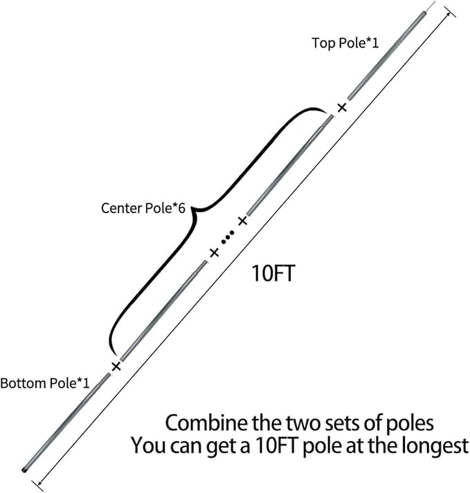 Sutekus Steel Rod Tent Pole Replacement Accessorie 2pc/Set Adjustable Bars