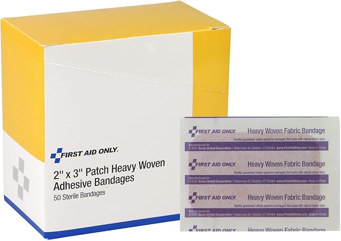 First Aid Only 1-750 Heavy Woven Fabric Adhesive Bandages, 2" x 3" Extra Large, 50 Count (Pack of 2)