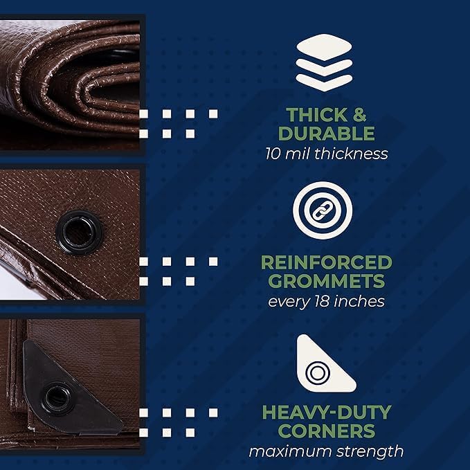 2-Pack Waterproof Heavy Duty Tarp Cover 10 Mil [6'X8'], Tent Footprint, Reversible Brown/Silver, UV Resistant, Rip and Tear Proof Tarpaulin, Reinforced Edges for Camping, Roof, Patio, Pool, Boat