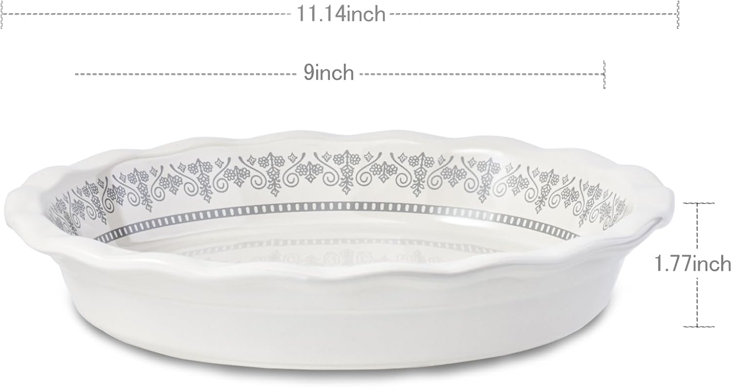 Ceramic Pie Pans for Baking, 9 Inch Porcelain Pie Pan Pie Dish, Round Pie Plate for Apple Pie, Quiche, Pot Pies, Tart（White）