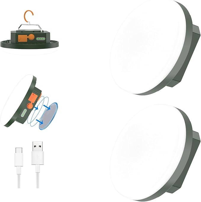 2pcs 10000mAh Rechargeable 3000LM Tent Light Camping Light, 6500K 24Hours Long Play Time , Outdoor Night Market Light Night Fishing Light Emergency Lights for Hurricane Tsunami disasters (Green)