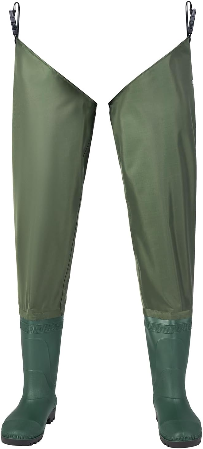 Hip Waders Waterproof Hip Boots Cleated 2-Ply Nylon/PVC Fishing Hip Wader