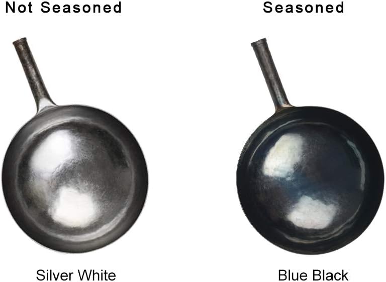 臻三环 ZhenSanHuan Chinese Hand Hammered Iron Woks and Stir Fry Pans, Non-stick, No Coating, Carbon Steel Pow (32CM, Silver - Not Seasoned)