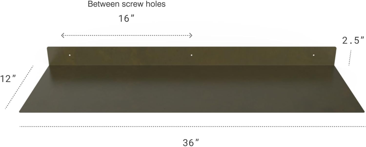 DIY CARTEL Linear Floating Shelf - Forged Raw Blackened Steel - Industrial Heavy Duty Metal Wall Mounted Modern Rustic Shelf - Made in The USA (36-inch x 12-inch)