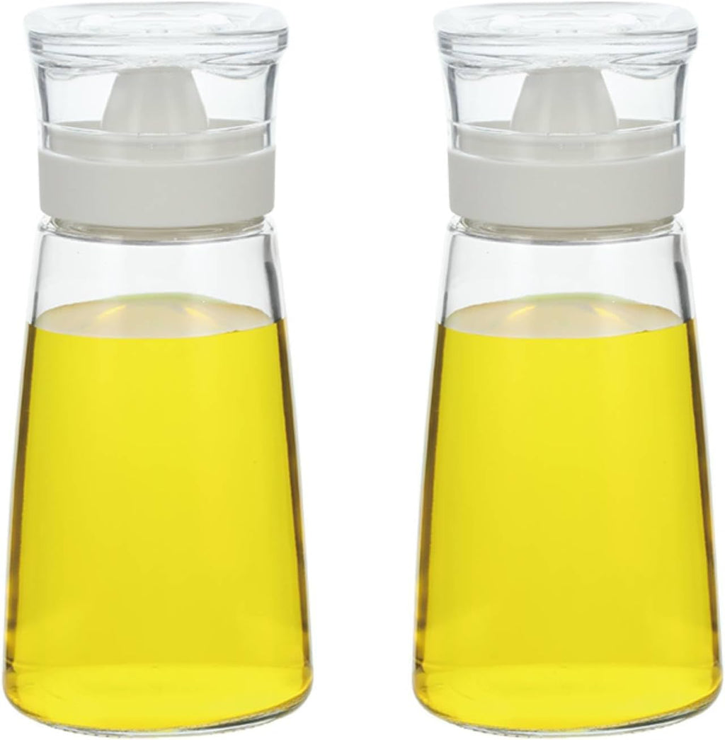 Glass Olive Oil and Vinegar Dispenser Bottles Set for Kitchen Cooking with Silicone Dual Pouring Spout, Soy Sauce Dispenser with Dust-proof Lid - Set of 2 (White, 8 oz)