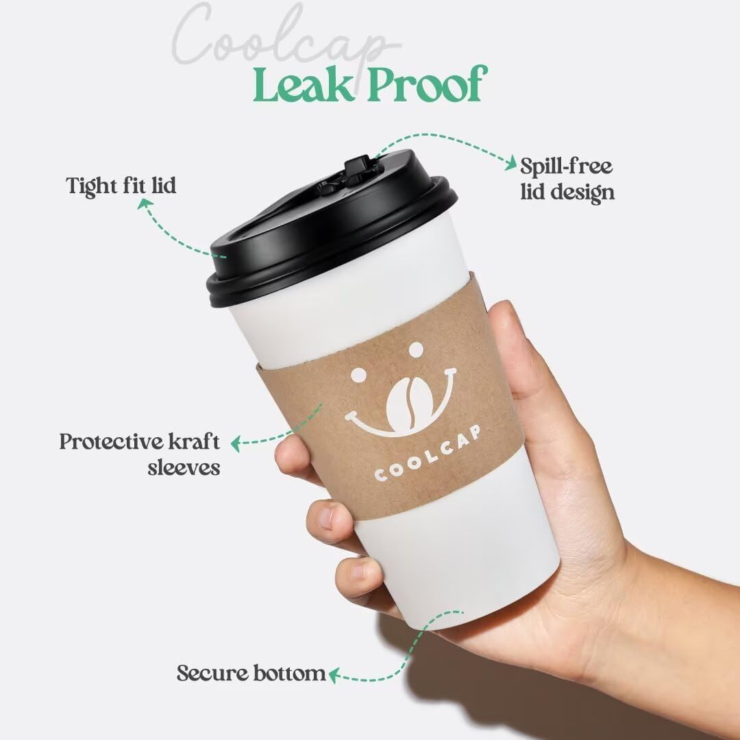 100 Pack 12oz Disposable Coffee Cups with Lids and Sleeves, To Go Paper Cups for Hot & Cold Beverages
