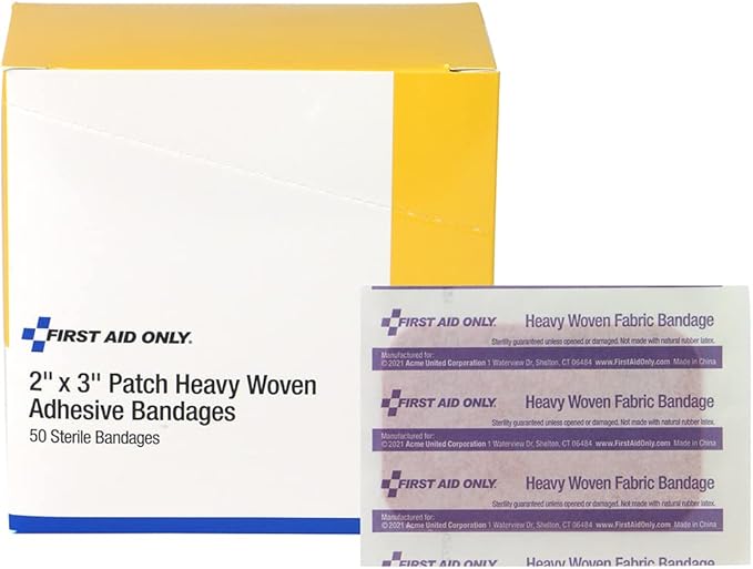 First Aid Only 1-750 Heavy Woven Fabric Adhesive Bandages, 2" x 3" Extra Large, 50 Count