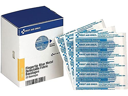 First Aid Only FAE-3040 SmartCompliance Refill Blue Metal Detectable Fingertip Bandages, First Aid Kit Refill Supplies for Business, Food Service, Restaurants, Worksites, and Home, 20 Count