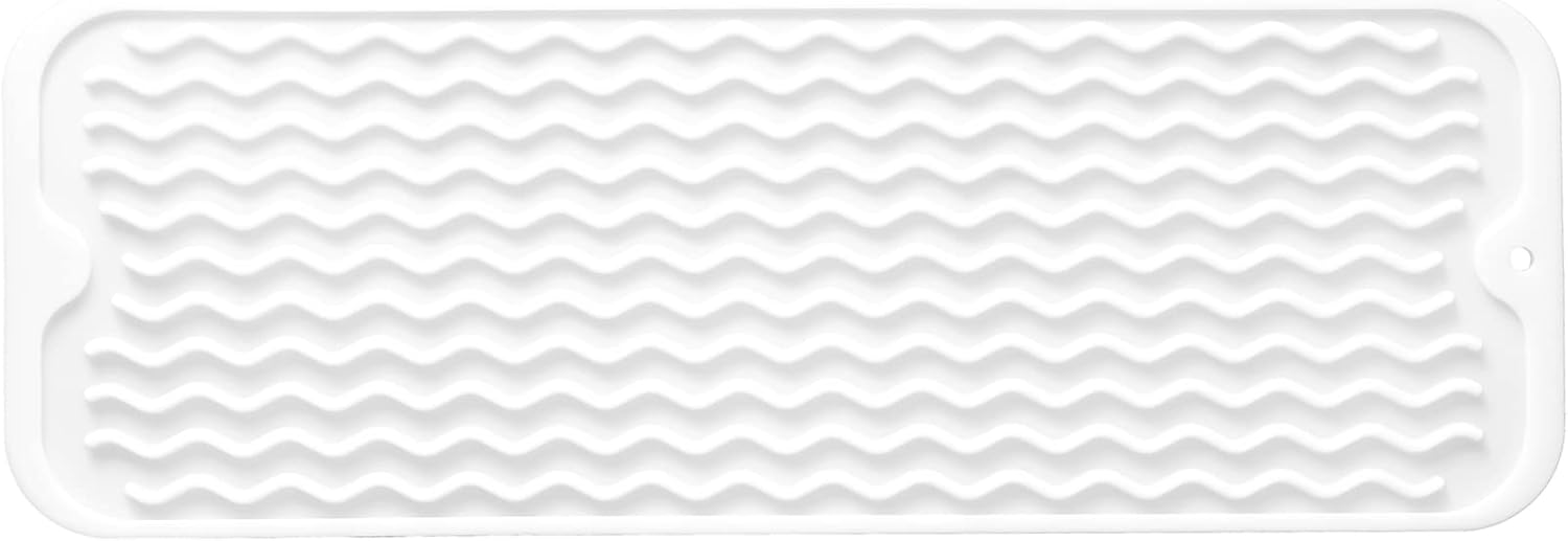 Silicone Dish Drying Mat for Multiple Usage,Easy clean,Eco-friendly,Heat-resistant Silicone Mat for Kitchen Counter,Sink,Bar,Bottle,or Cup White M 17 inches x 6 inches