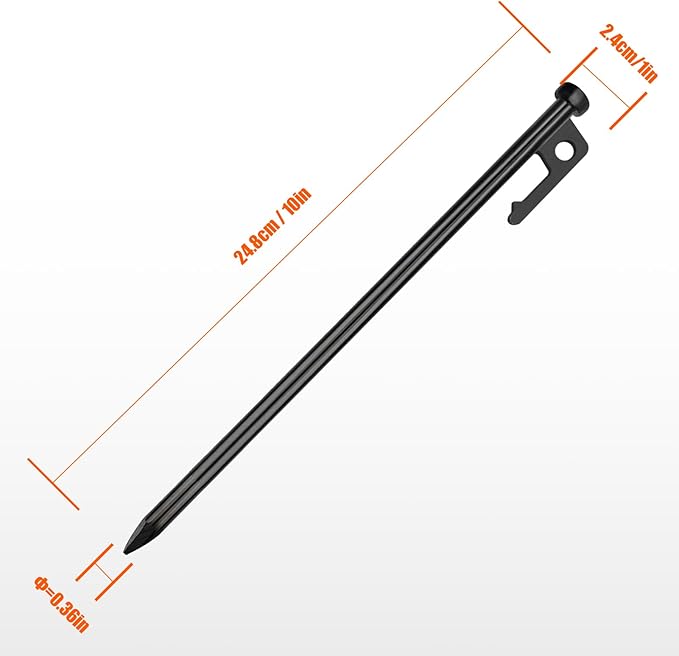 Eurmax USA 10 inch Multiuse Heavy Duty Steel Tent Stakes Tarp Pegs Camping Stakes for Outdoor Camping Canopy and tarp with 4 Ropes 10FT Length