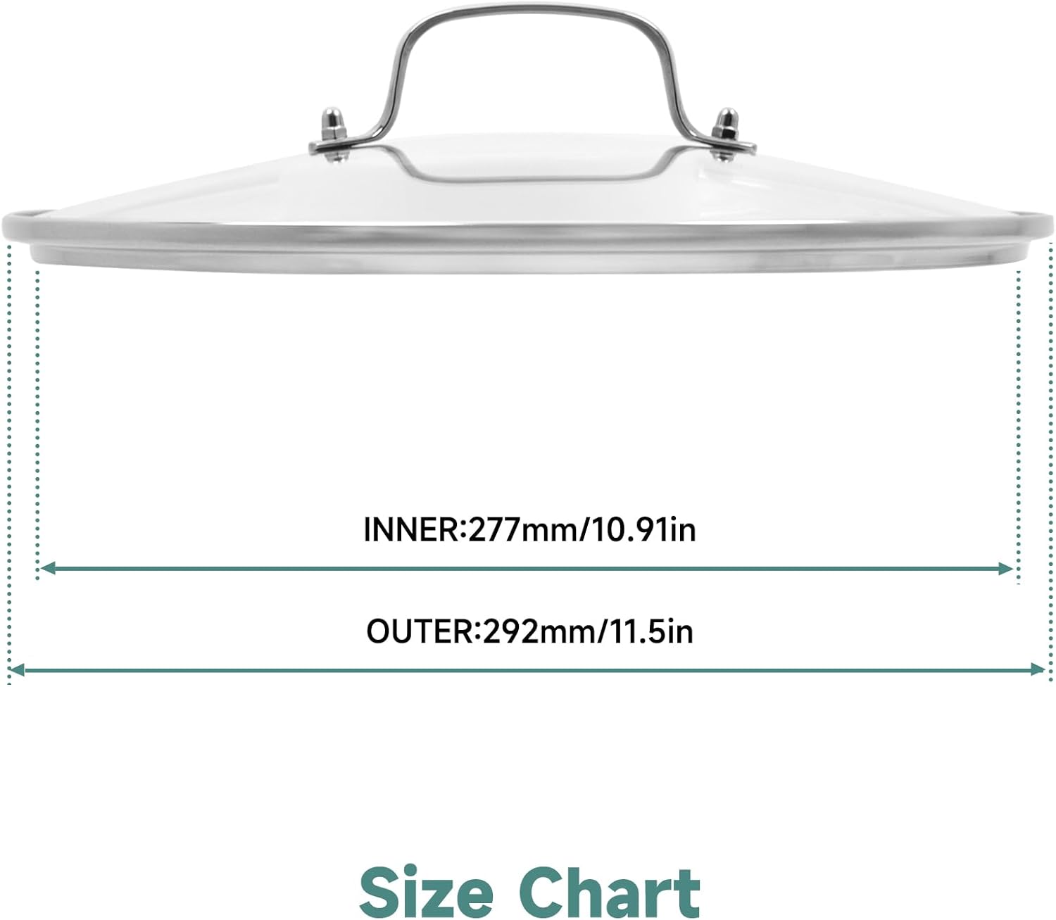 11 IN Glass Lid with Stainless Steel Handle for Frying Pan, Tempered Replacement Cover Compatible for All Cookware for Skillets, Round Cast Iron Aluminium, Stainless Steel Pans & Pots 276mm-292mm