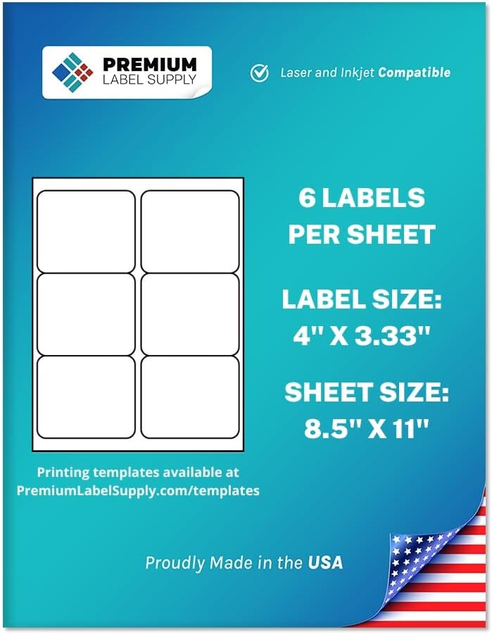 Premium Label Supply White Sticker FBA Labels – 4" x 3.33" – Laser/Inkjet Compatible – (6 per Sheet), 1000 Sheets - 6,000 Total Adhesive Labels