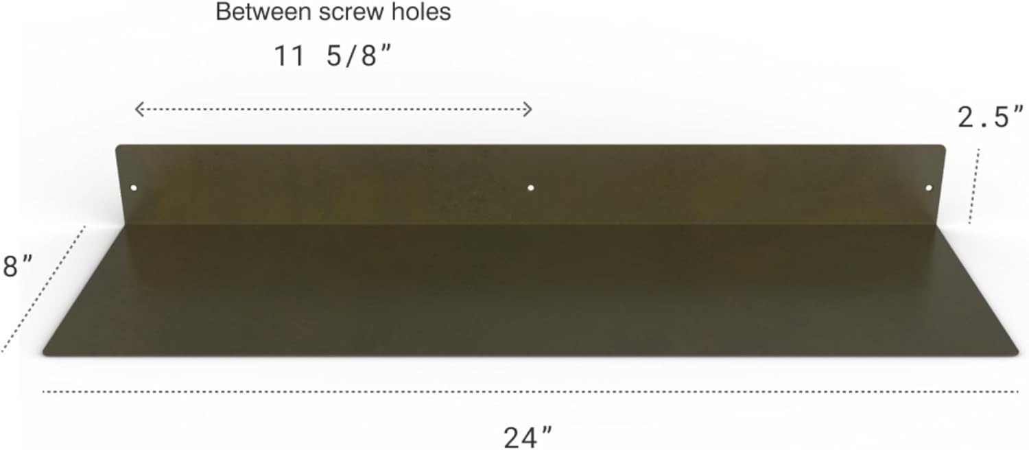 DIY CARTEL Made in USA Linear Floating Shelf - Forged Raw Steel - Industrial Heavy Duty Metal Wall Mounted Modern Rustic Farmhouse Designed Shelf Ledge (24-inch X 8-inch)