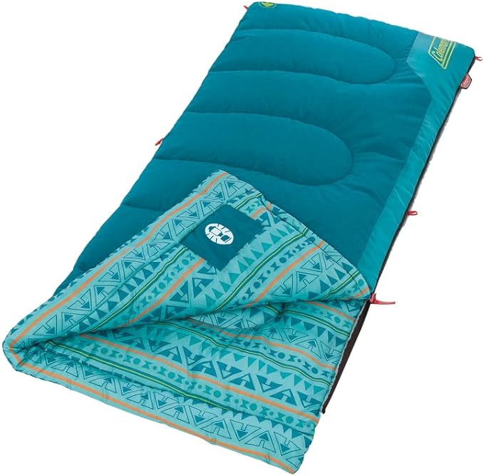 Coleman Kids 50°F Sleeping Bag for Children up to 5ft Tall, Glow in the Dark Design, Machine Washable