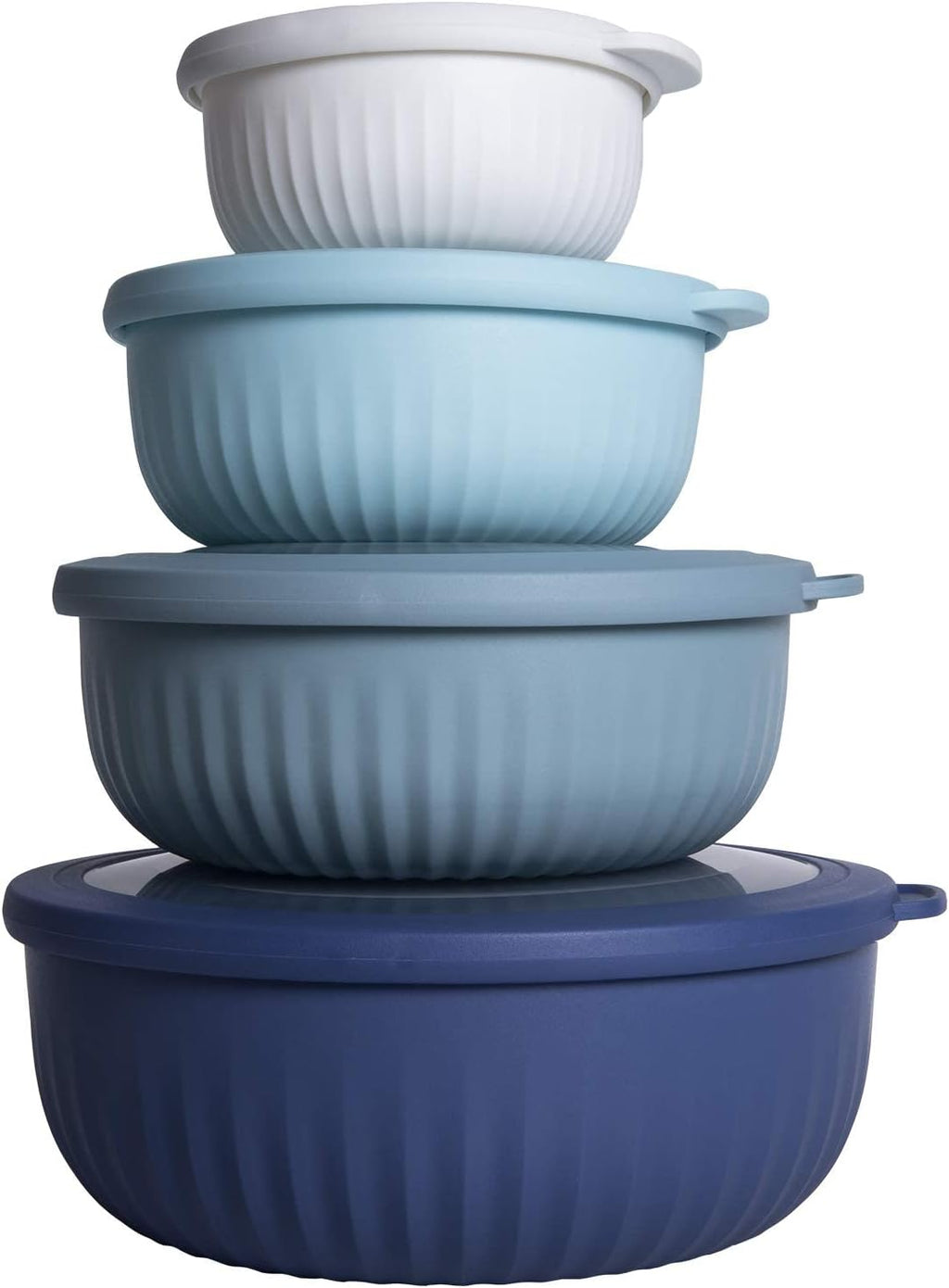 COOK WITH COLOR Prep Bowls with Lids- Wide and Deep Nesting Plastic Small Mixing Bowl Set with Lids, 8 Piece Set - Wide Bowls, Blue