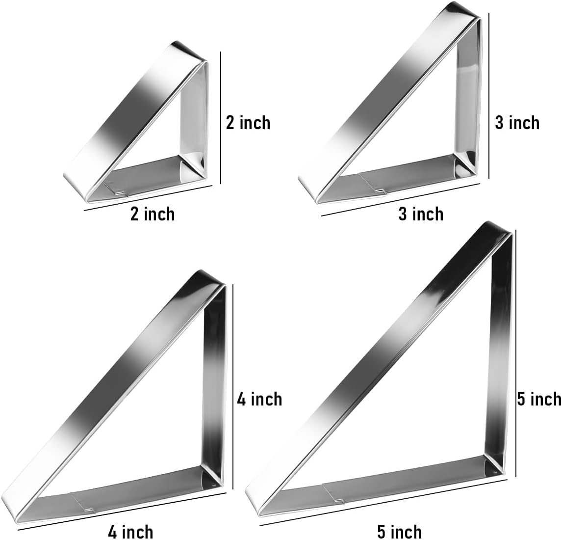 Triangle Cookie Cutter Set 45/90 Degree Stainless Steel Half Square Right Angle Triangle Geometric Frame Plaque Cookie Cutters Shapes Molds - 1 Inch Depth (4 Sizes)