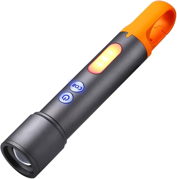 poyoelf Zoomable Led Flashlight with COB Sidelight with Hook,Rechargeable EDC Small Lantern Flashlight,Waterproof,Tactical Portable Handheld Torch for Camping,Hiking,Emergency,Home Use(Black)