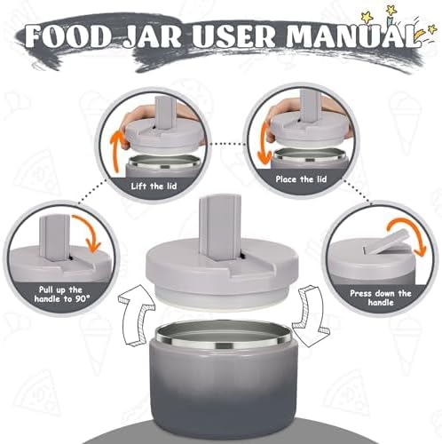 12oz Kids Soup Thermo for Hot Food Insulated Vacuum Food Jar with Buckle Lid, Stainless Steel Wide Mouth Leak Proof Lunch Container for School Travel 1 Pack