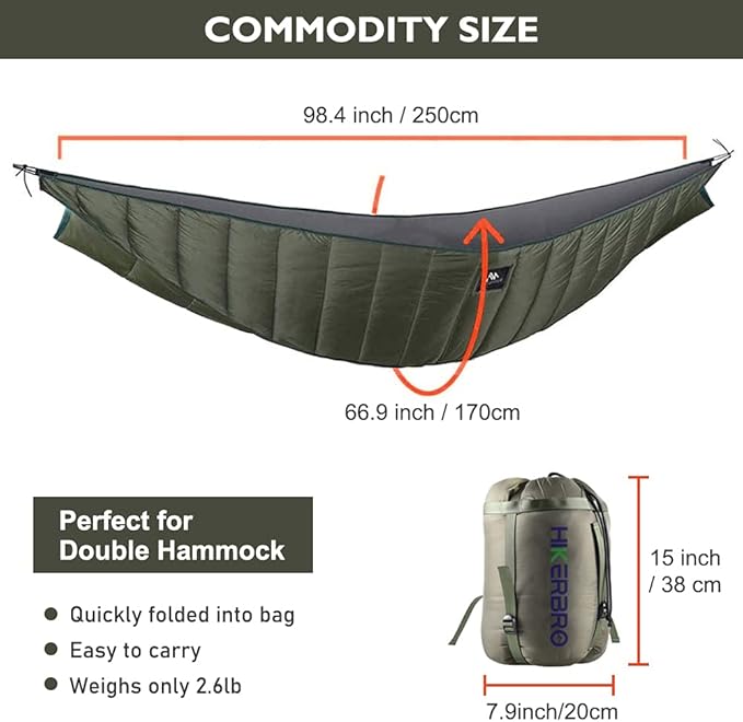 Double Hammock Underquilt, HIKERBRO 4 Season Heavy Duty Under Quilt with Tree Straps, Large Hammock Protector for Winter Camping, Backpacking, Hiking