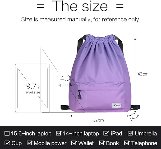 Waterproof Drawstring Bag, Gym Bag Sackpack Sports Beach Backpack for Men Women