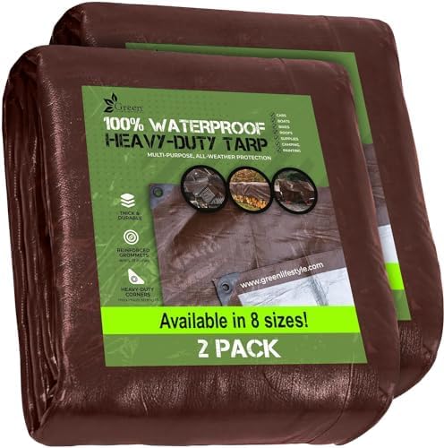 2-Pack Waterproof Heavy Duty Tarp Cover 10 Mil [6'X8'], Tent Footprint, Reversible Brown/Silver, UV Resistant, Rip and Tear Proof Tarpaulin, Reinforced Edges for Camping, Roof, Patio, Pool, Boat