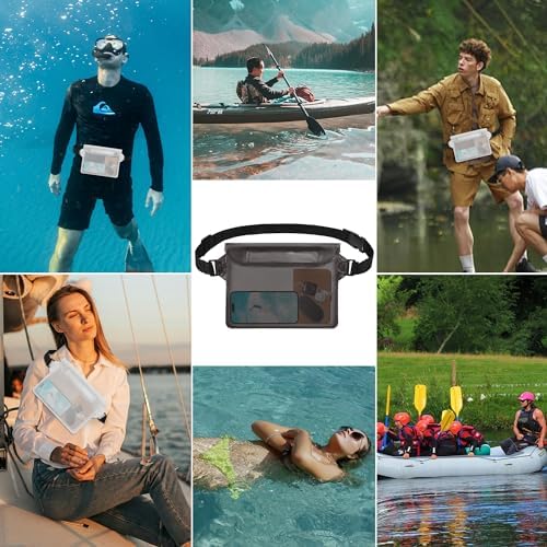 2-Pack Waterproof Pouch with Adjustable Waist Strap, Waterproof Dry Bag, Keeps Cell Phones and Valuables Safe and Dry, Perfect for Kayaking, Beach, Camping and Swimming (Black)