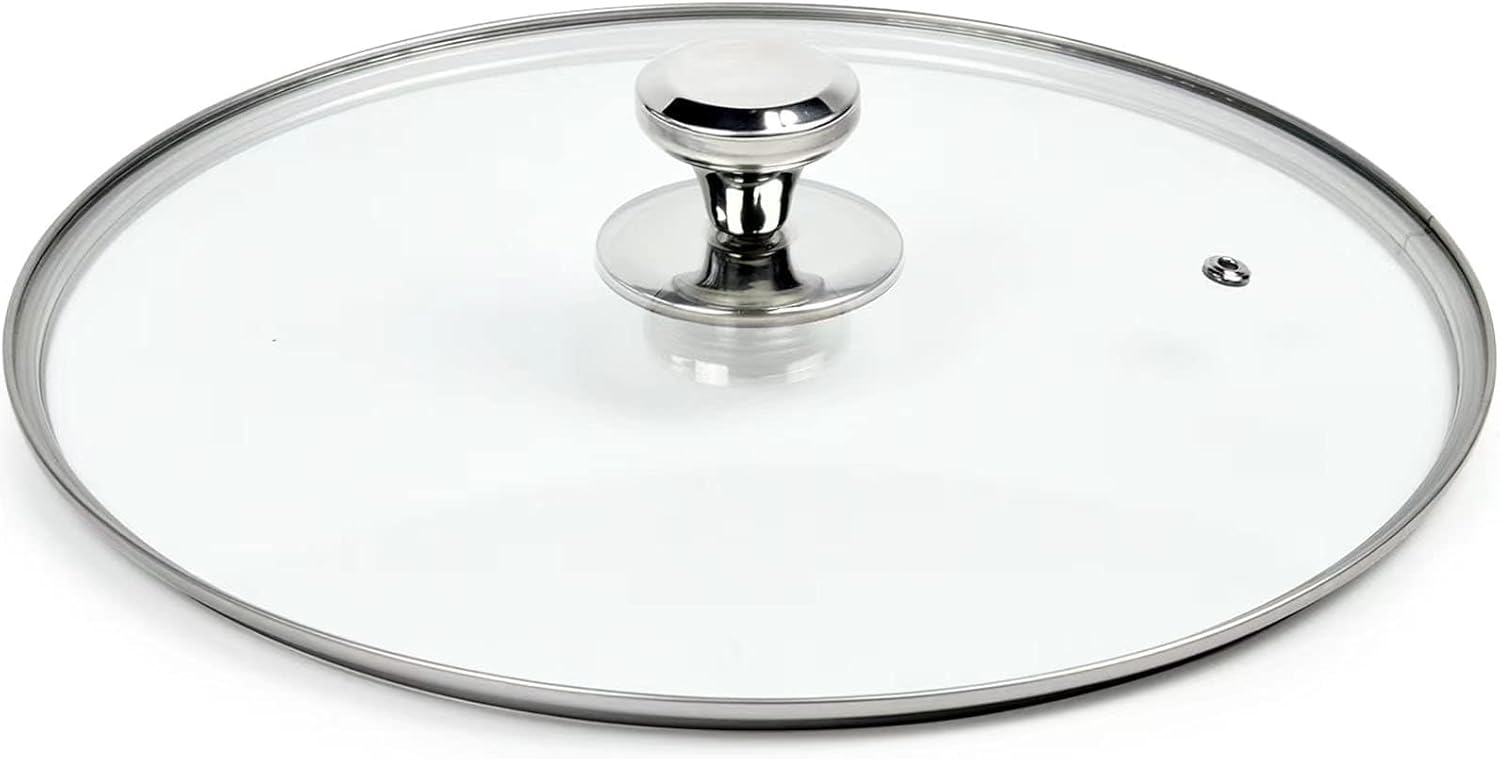13 In Glass Lid for Frying Pan, Tempered Replacement Cover Compatible with All 13 inches Cookware for Skillets, Round Cast Iron, Cast Aluminium, Stainless Steel Pans &Pots