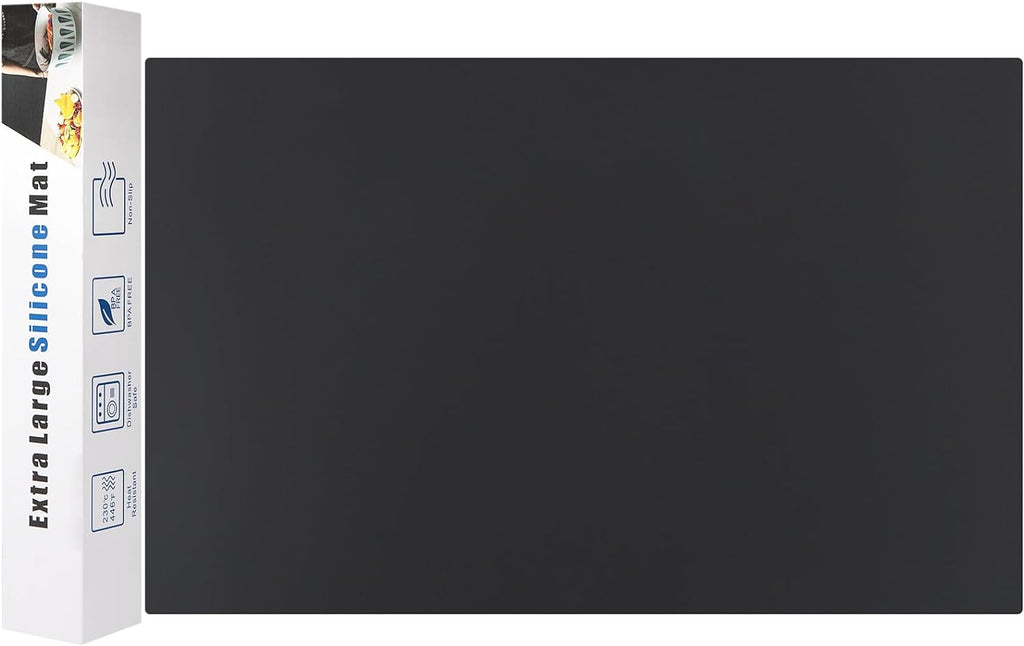 Silicone Mats for Kitchen Counter Thicker Extra Large Heat Resistant Mats Countertop Protector Liners for Bottom of Oven Air Fryer Coffee Maker, 24" x 16" x 2 mm, Black