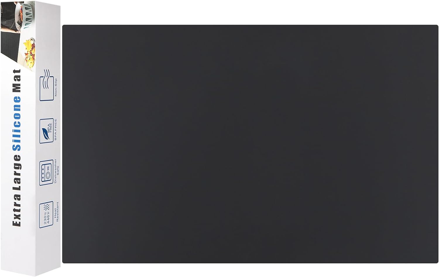 Silicone Mats for Kitchen Counter Thicker Extra Large Heat Resistant Mats Countertop Protector Liners for Bottom of Oven Air Fryer Coffee Maker, 24" x 16" x 2 mm, Black