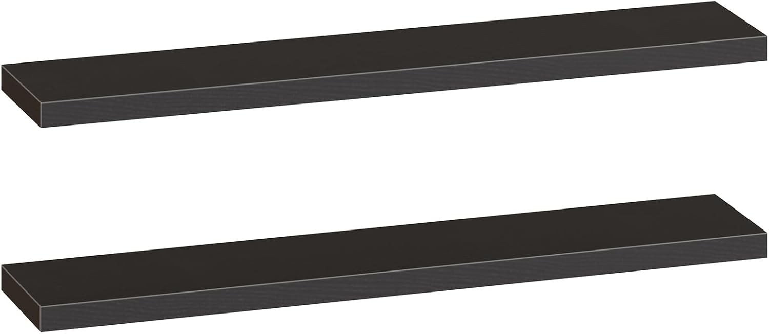 HOOBRO Floating Shelves for Wall, Wall Mounted Shelf Set of 2, 55" Hanging Shelf with Invisible Brackets, for Wall in Bathroom, Bedroom, Toilet, Kitchen, Living Room, Office, Black BK140BJP201