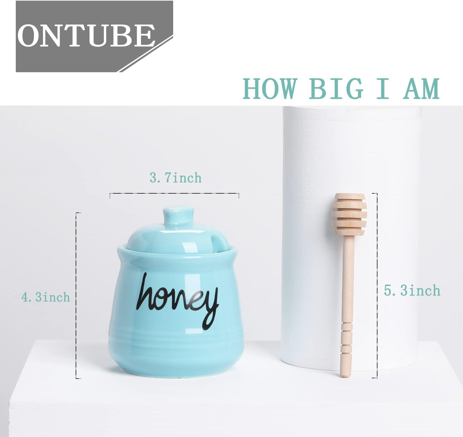 Honey Jar with Dipper and Lid, Ceramic Honey Pot 12oz, Turquoise