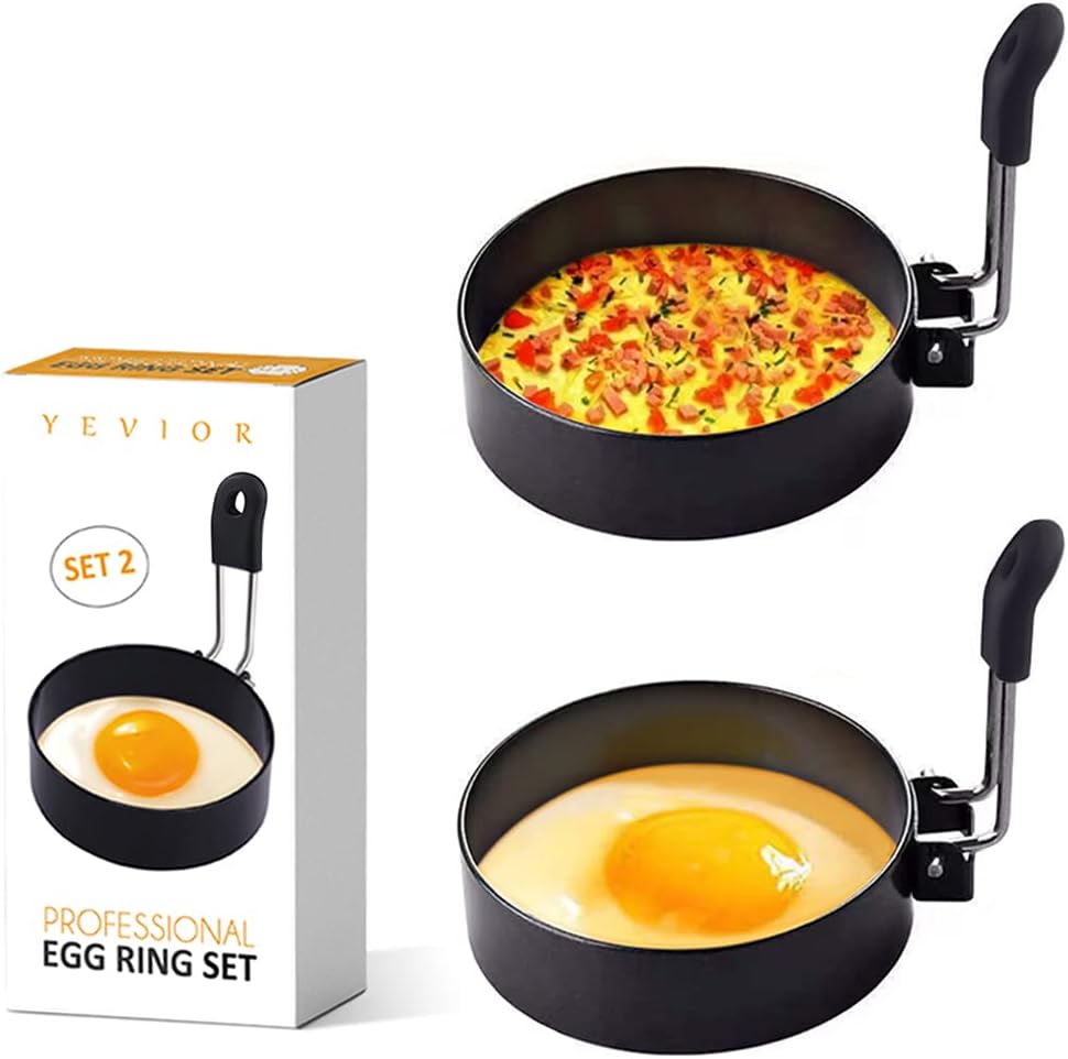 Yevior 2 Pack Eggs Rings,Round Egg Cooker Rings For Frying Shaping Cooking Eggs,Egg Maker Molds Kitchen Gadgets Egg Cooking Rings (2Pack)