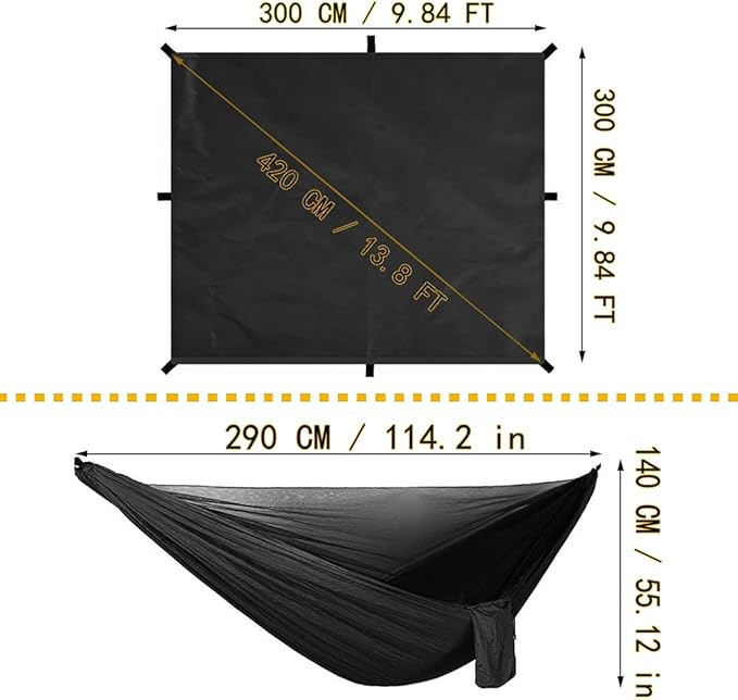 Oversized rain Tarpaulin,Camping Hammock with Mosquito Net Rain Fly Heavy Duty Tree Strap,Single Double Hammock Tent Waterproof Rainfly Set,Camping Backpacking Backyard Patio Hiking Travel Outdoor