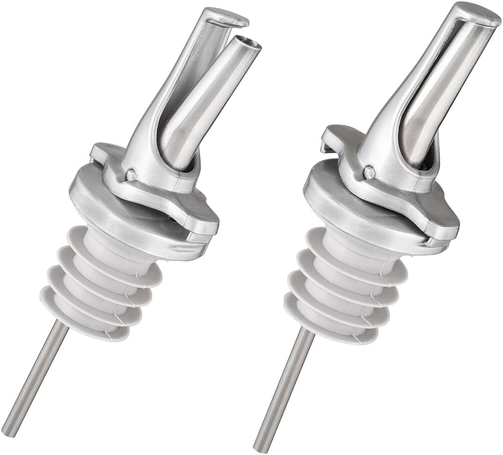 3-in-1 Liquor Pour spout with Built-in Fruit Fly Protection - Dishwasher Safe Hygienic Alcohol Speed Spouts - Also for Olive Oil, Juice, Syrup. Silver 2 Pack