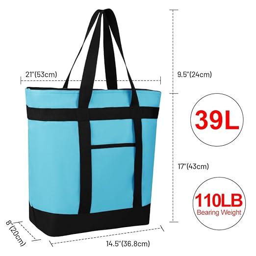 2Pk Insulated Reusable Tote Bag for Grocery Shopping for Women/Men, Pizza/Food Delivery Bag to Keep Food Cold/Hot for Uber Eats/Doordash/Grubub, Cooler bags for Travel/Beach/Picnic, Blue