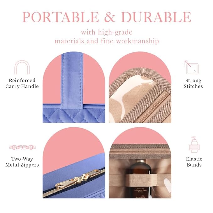 HOTOR Travel Toiletry Bag w/Hanging Hook - Spacious Toiletry Bag Essentials for Women & Men, Makeup Bag/Big Comparment, Waterproof for Travel Accessories, Medium, Aegean-Blue