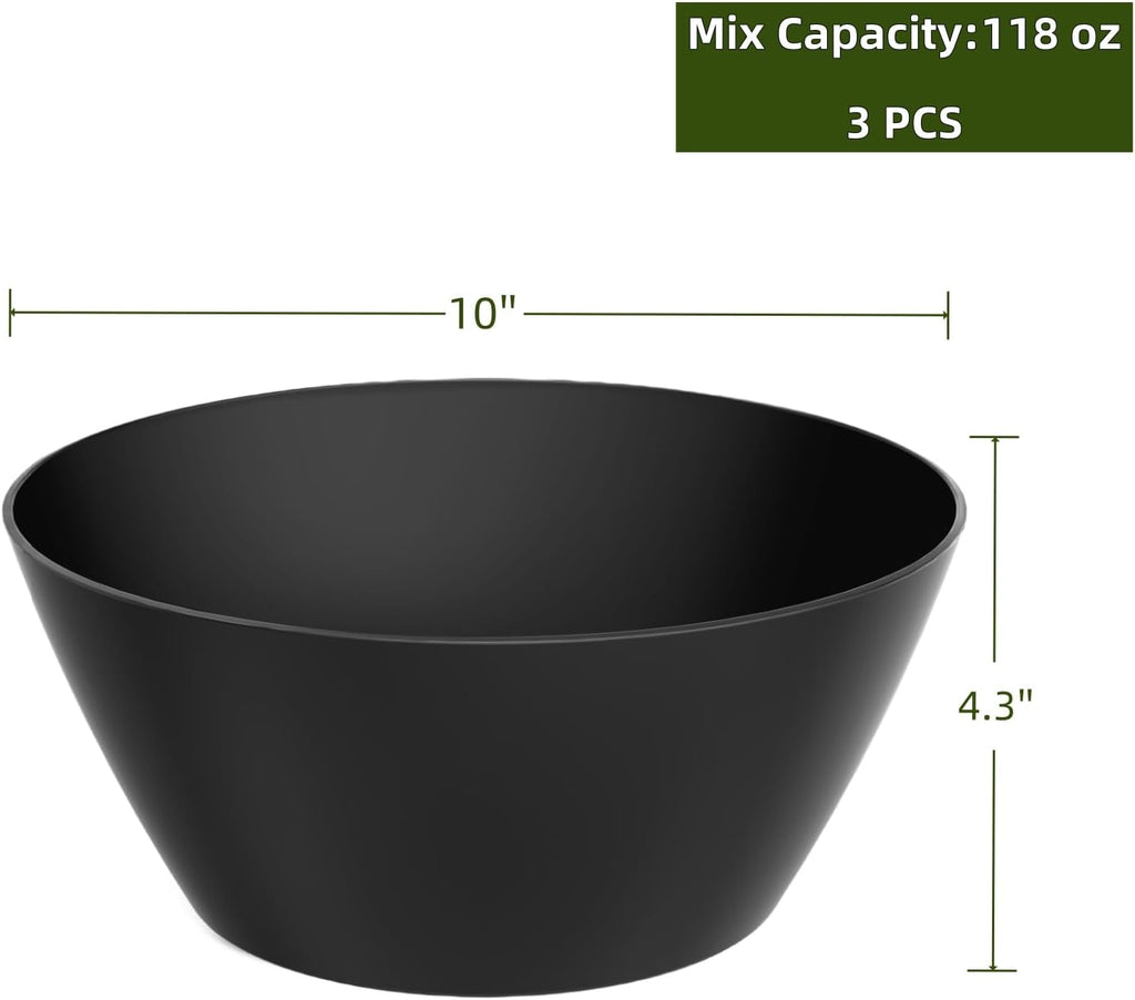 10 inch Bowls for Salad, Large Black Serving Bowl 118 oz, Bamboo Fiber Bowls Set of 3, Microwave and Dishwasher Safe, Great for Salad, Fruits, Vegetables and Pasta, BPA Free