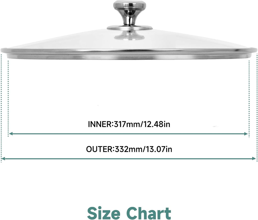 12 In Glass Lid for Frying Pan, Tempered Replacement Cover Compatible with All 12 inches Cookware for Skillets, Round Cast Iron, Cast Aluminium, Stainless Steel Pans &Pots