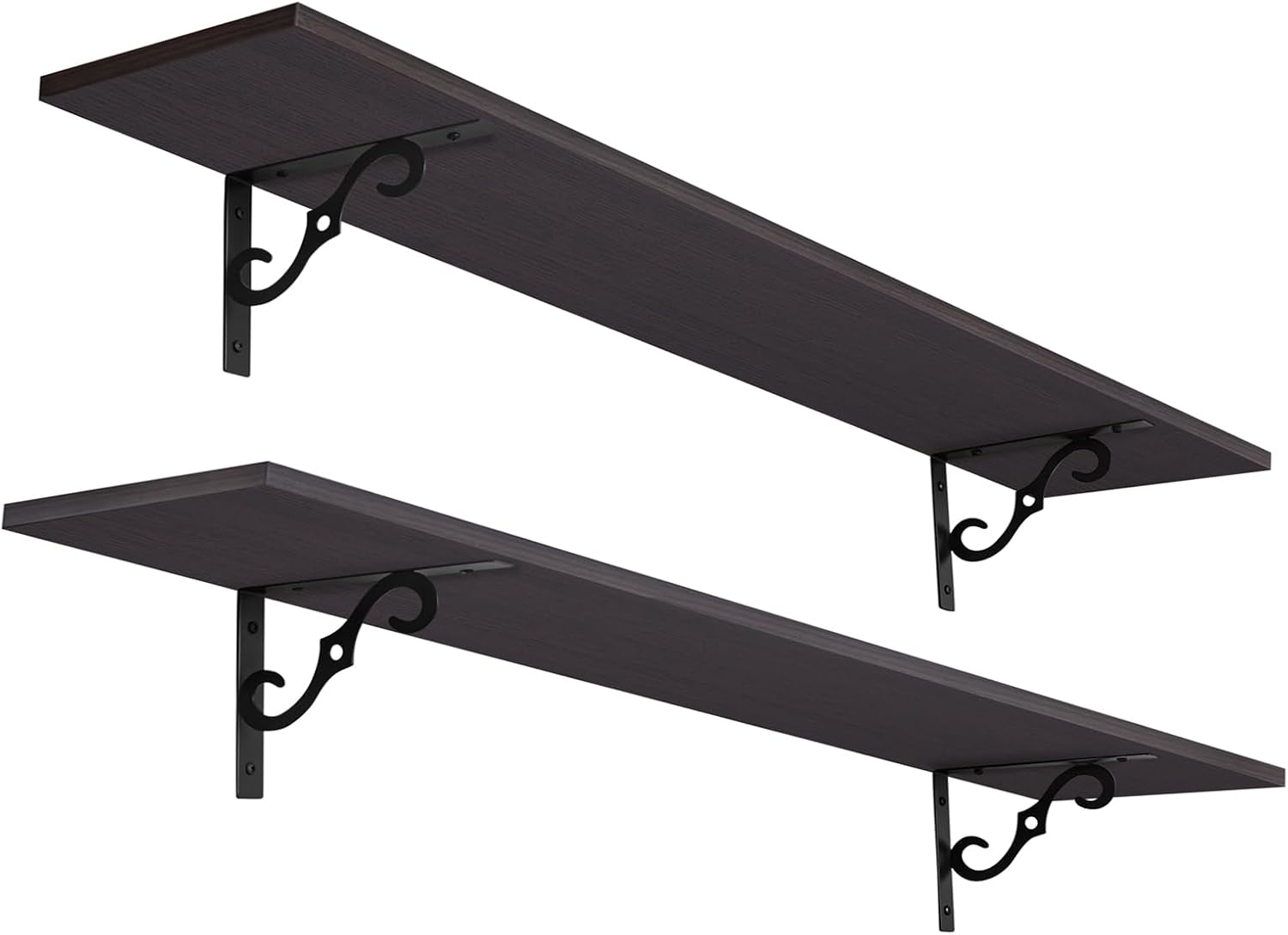 DINZI LVJ Long Wall Shelves, 55.1" Large Floating Shelves Set of 2, Wide Display Shelf Wall Mounted with Brackets, Easy Hanging for Living Room, Toilet, Office, Bedroom, Espresso