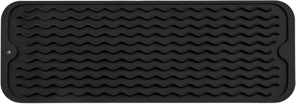 Silicone Dish Drying Mat for Multiple Usage,Easy clean,Eco-friendly,Heat-resistant Silicone Mat for Kitchen Counter,Sink,Bar,Bottle,or Cup Black M 17 inches x 6 inches