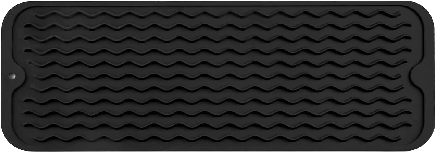 Silicone Dish Drying Mat for Multiple Usage,Easy clean,Eco-friendly,Heat-resistant Silicone Mat for Kitchen Counter,Sink,Bar,Bottle,or Cup Black M 17 inches x 6 inches
