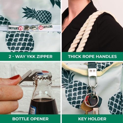 SHYLERO Beach Bag and Pool Bag. Has Airtight Pouch, Ton of Pockets. Beach Tote is Zippered, Water Resistant. Family Size