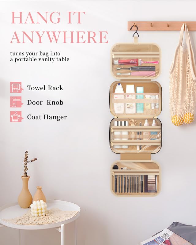 HOTOR Travel Toiletry Bag w/Hanging Hook - Spacious Toiletry Bag Essentials for Women & Men, Makeup Bag/Big Comparment, Waterproof for Travel Accessories, Medium, Yellow