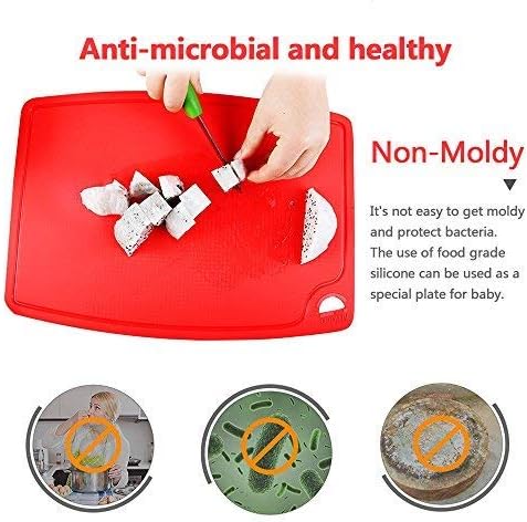 Extra Large Thick Silicone Cutting Boards for Kitchen 14.6'' x 10.43'' Flexible Cutting Chopping Boards/Mats Non-slip Deep Drip Juice Groove, Dishwasher Safe-Red